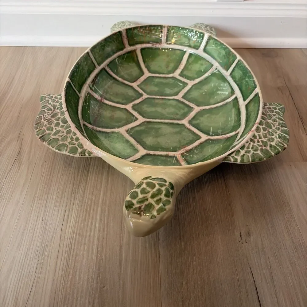 Pier 1 Speedy The Turtle Serving Bowl Melamine Large Dish Green Beachy Turtles